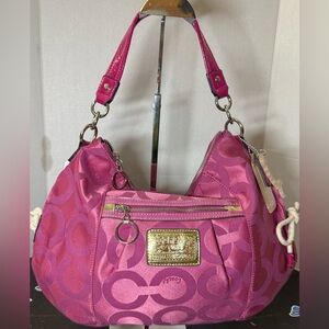 NEW Fuchsia Coach Poppy Signature C Shoulder 2 Way Bag Gold Accents EUC